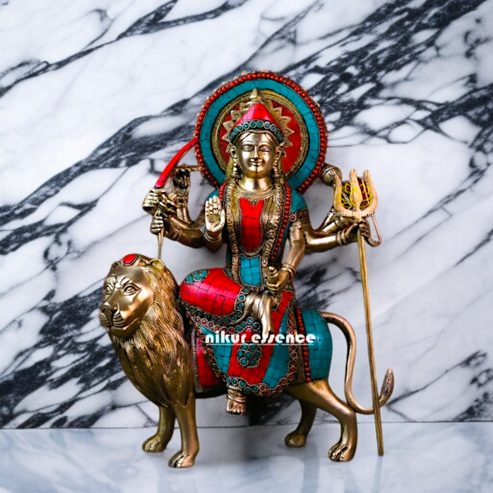 Goddess Durga Sherawali Maa navratri Brass with stone work idol - 15.354 inches Nikuressence