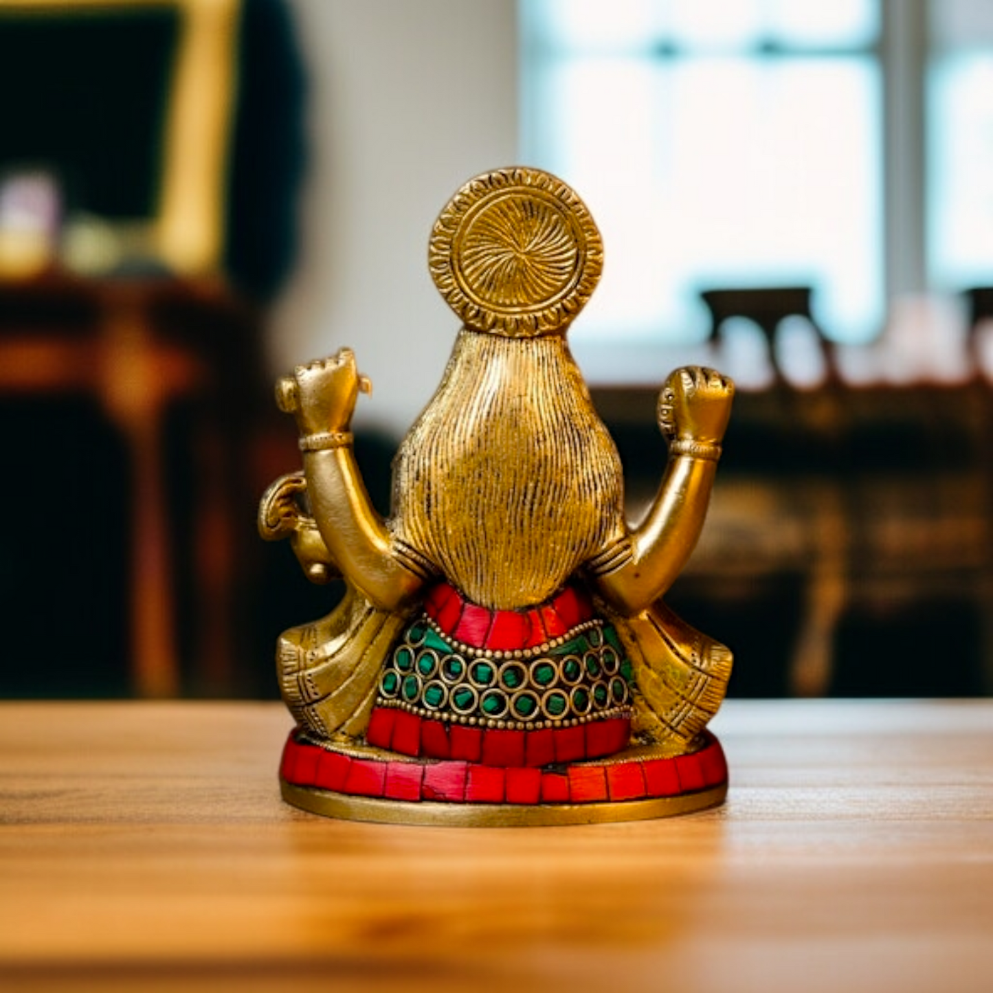 Saraswati Maa Playing Veena Seated Brass with stone work idol - 6 Inches Nikuressence