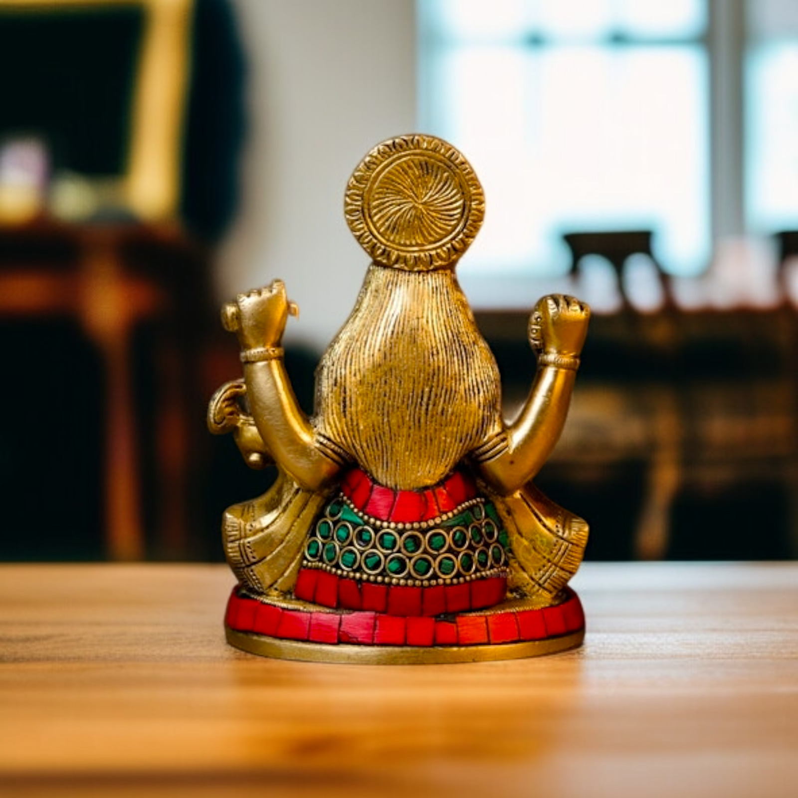 Saraswati Maa Playing Veena Seated Brass with stone work idol - 6 Inches Nikuressence