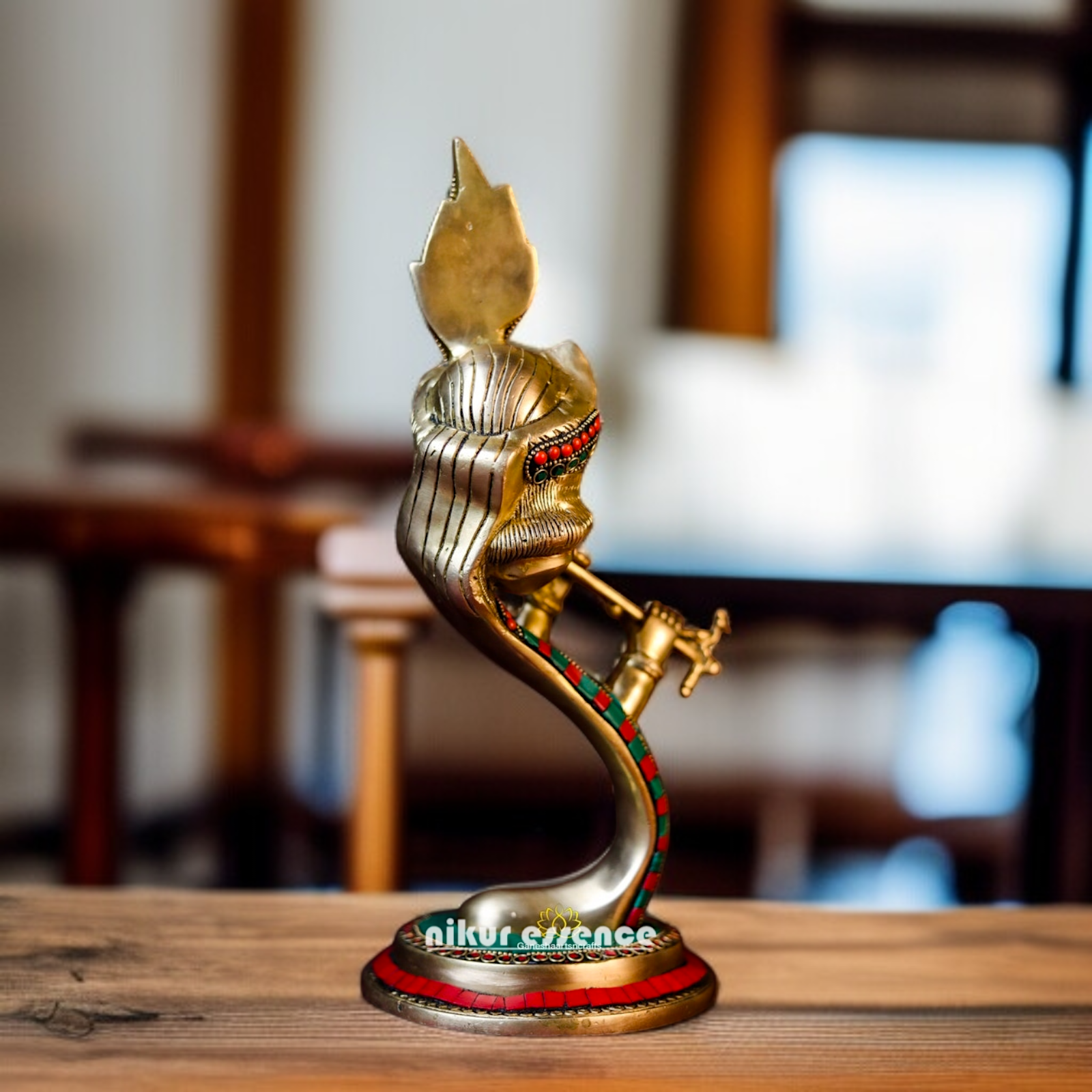 Brass Stylish Krishna Playing Flute with stone work idol - 13 Inches Nikuressence