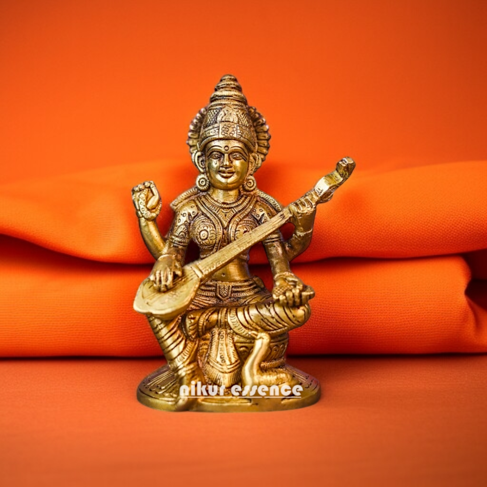 Goddess Saraswati mata Playing Veena Brass idol - 6.693 Inches Nikuressence