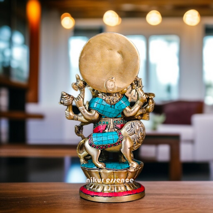 Lord Ganesha Standing blessing with lion Brass stone work idol - 12 Inches Nikuressence