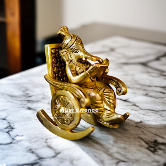 Pure Brass Ganesha Ganpati Read Book Seated on swing chair idol - 5 Inches Nikuressence