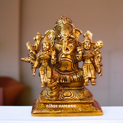 Lord Ganesha with Ridhi Siddhi brass idol - 4.724 inches Nikuressence