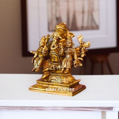Lord Ganesha with Ridhi Siddhi brass idol - 4.724 inches Nikuressence