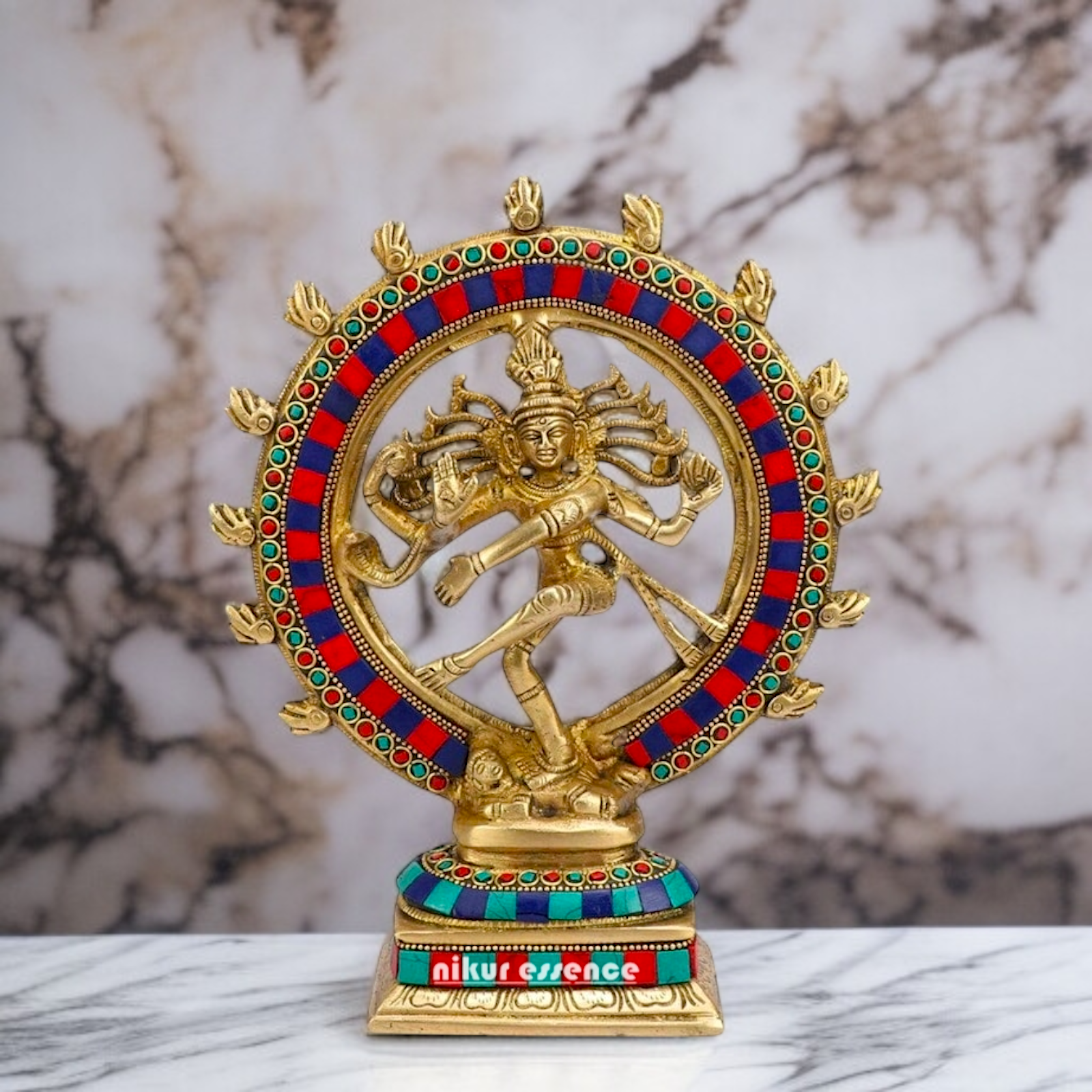 Brass Nataraja Shiva Tandav dance with stone work idol - 9.5 Inches Nikuressence