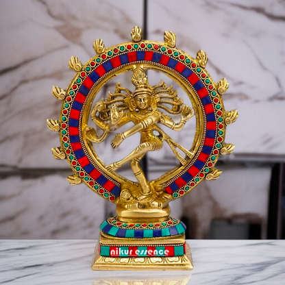 Brass Nataraja Shiva Tandav dance with stone work idol - 9.5 Inches Nikuressence