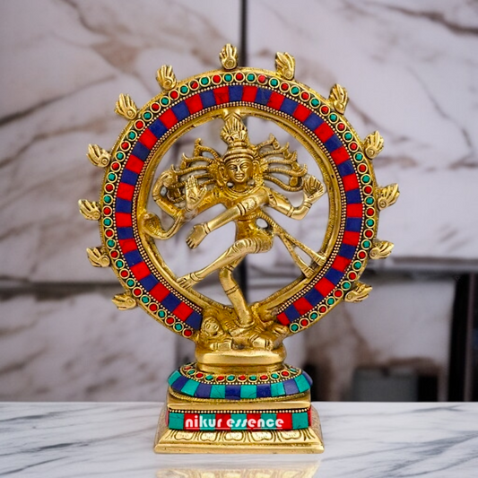Brass Nataraja Shiva Tandav dance with stone work idol - 9.5 Inches Nikuressence