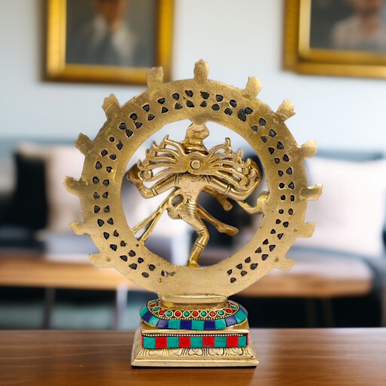 Brass Nataraja Shiva Tandav dance with stone work idol - 9.5 Inches Nikuressence