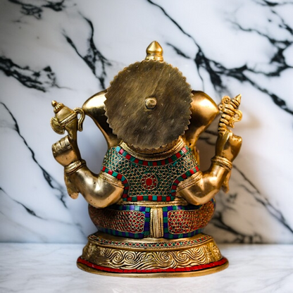 Brass Vinayaka Ganesha seated with Blessing stone work idol - 16 Inches Nikuressence