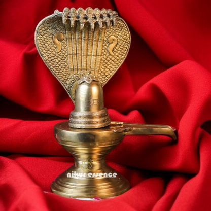Shivling with sheshnag Solid Brass idol - 13 Inches Nikuressence