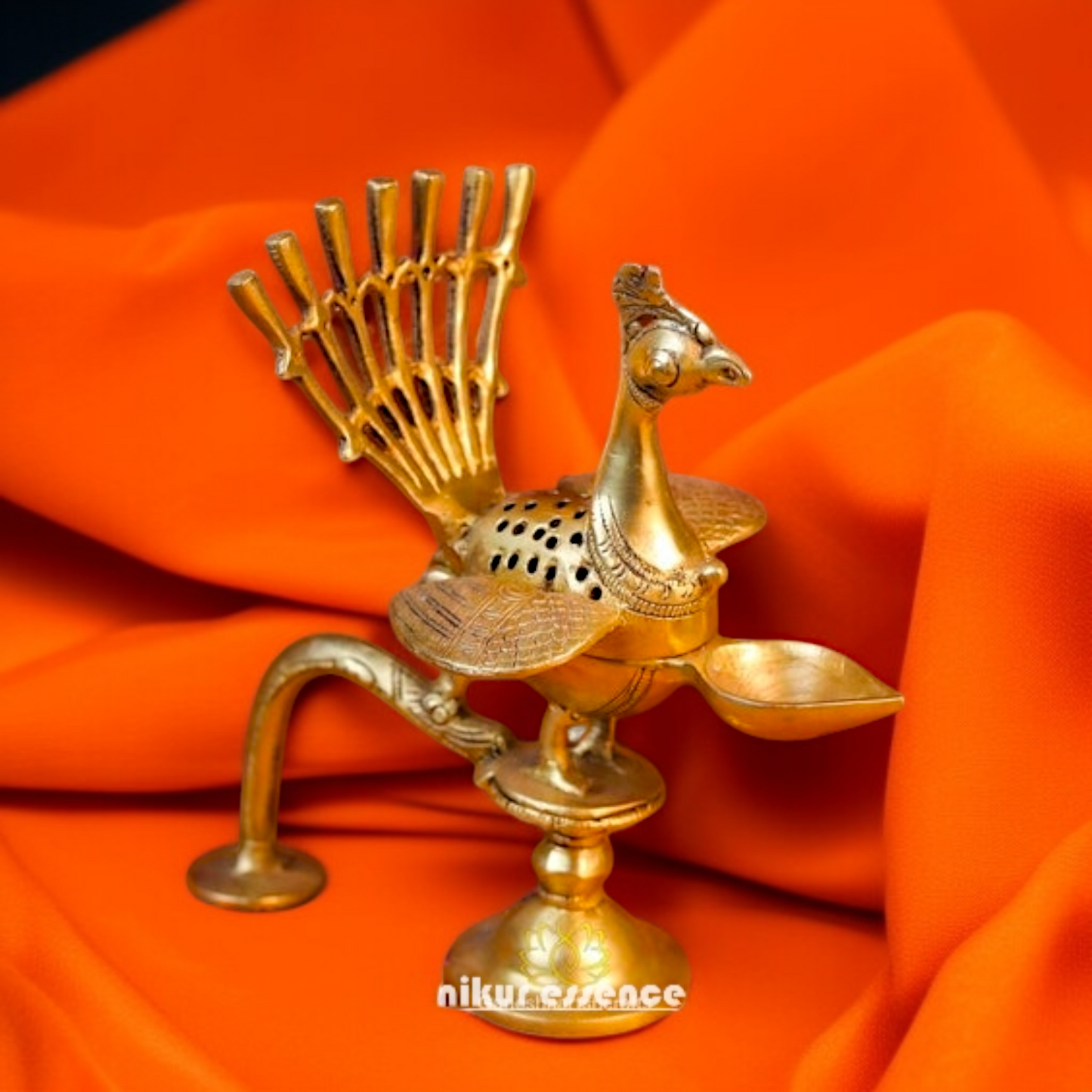 Solid Brass Peacock Oil Diya lamp burner - 8 inches Nikuressence