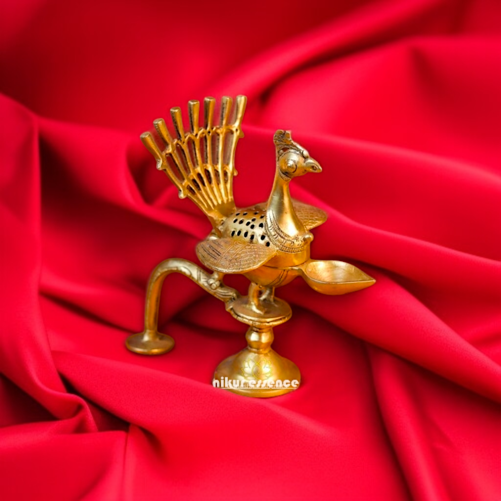 Solid Brass Peacock Oil Diya lamp burner - 8 inches Nikuressence