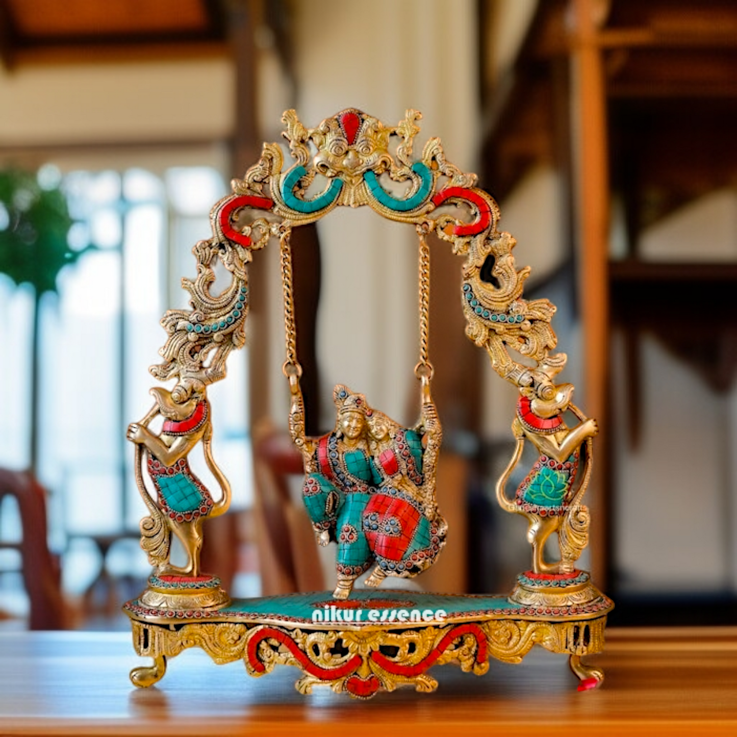 Brass Radha krishna swing Jhula stone work idol - 18 Inches Nikuressence