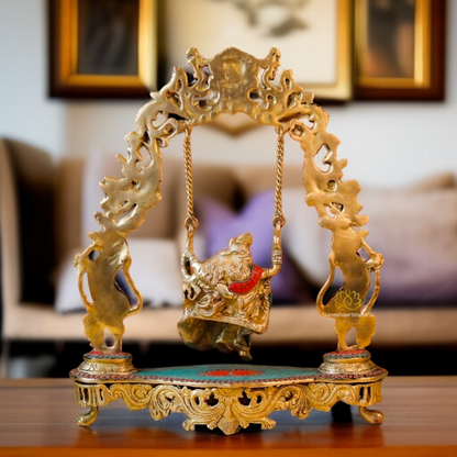 Brass Radha krishna swing Jhula stone work idol - 18 Inches Nikuressence