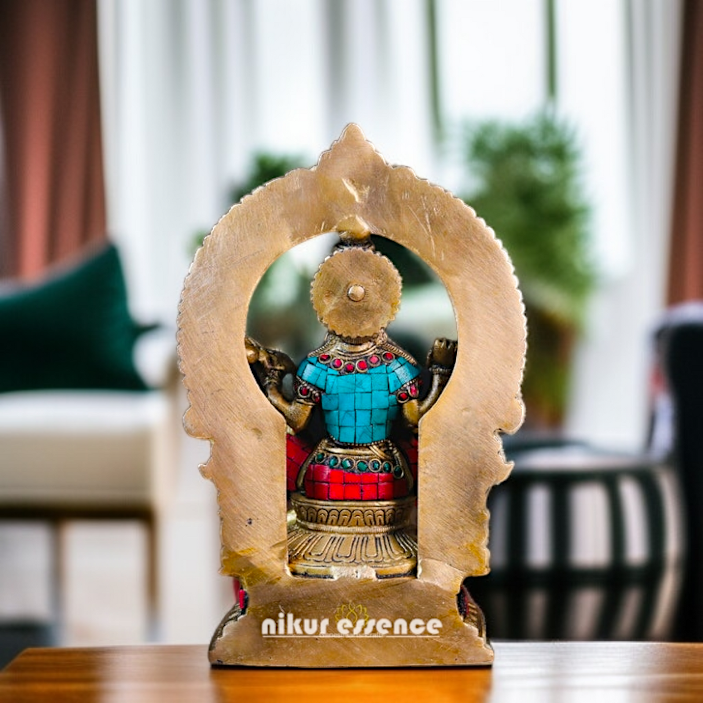 Goddess Saraswati Maa Seated with Playing Veena Brass stone work idol - 10 Inches Nikuressence