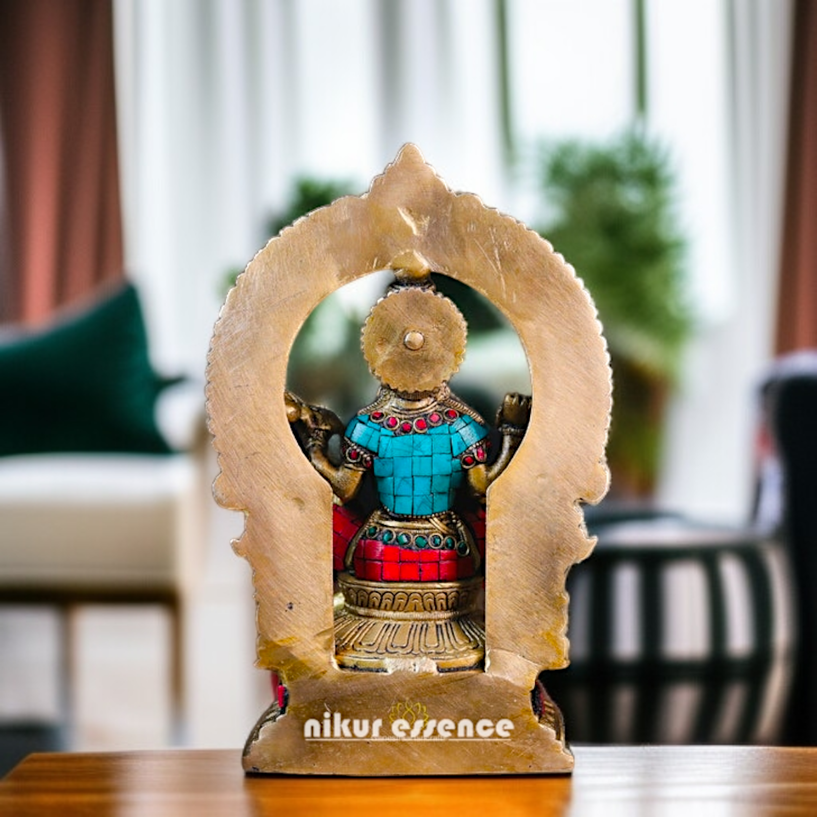 Goddess Saraswati Maa Seated with Playing Veena Brass stone work idol - 10 Inches Nikuressence