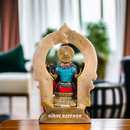 Goddess Saraswati Maa Seated with Playing Veena Brass stone work idol - 10 Inches Nikuressence