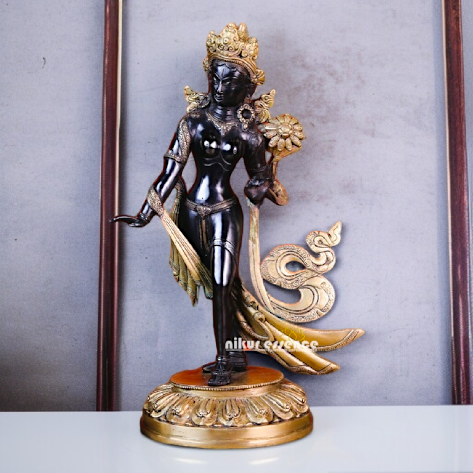 Goddess Tara Buddhist Standing brass Idol - 15.354 inches Nikuressence
