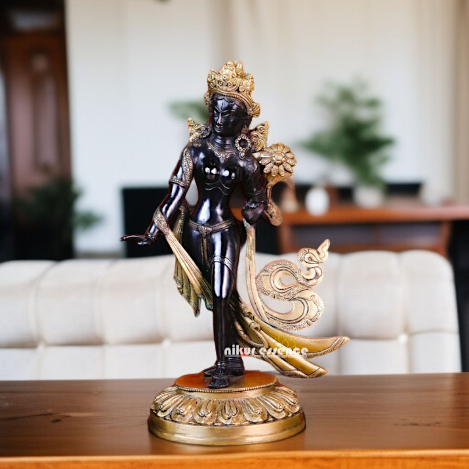 Goddess Tara Buddhist Standing brass Idol - 15.354 inches Nikuressence