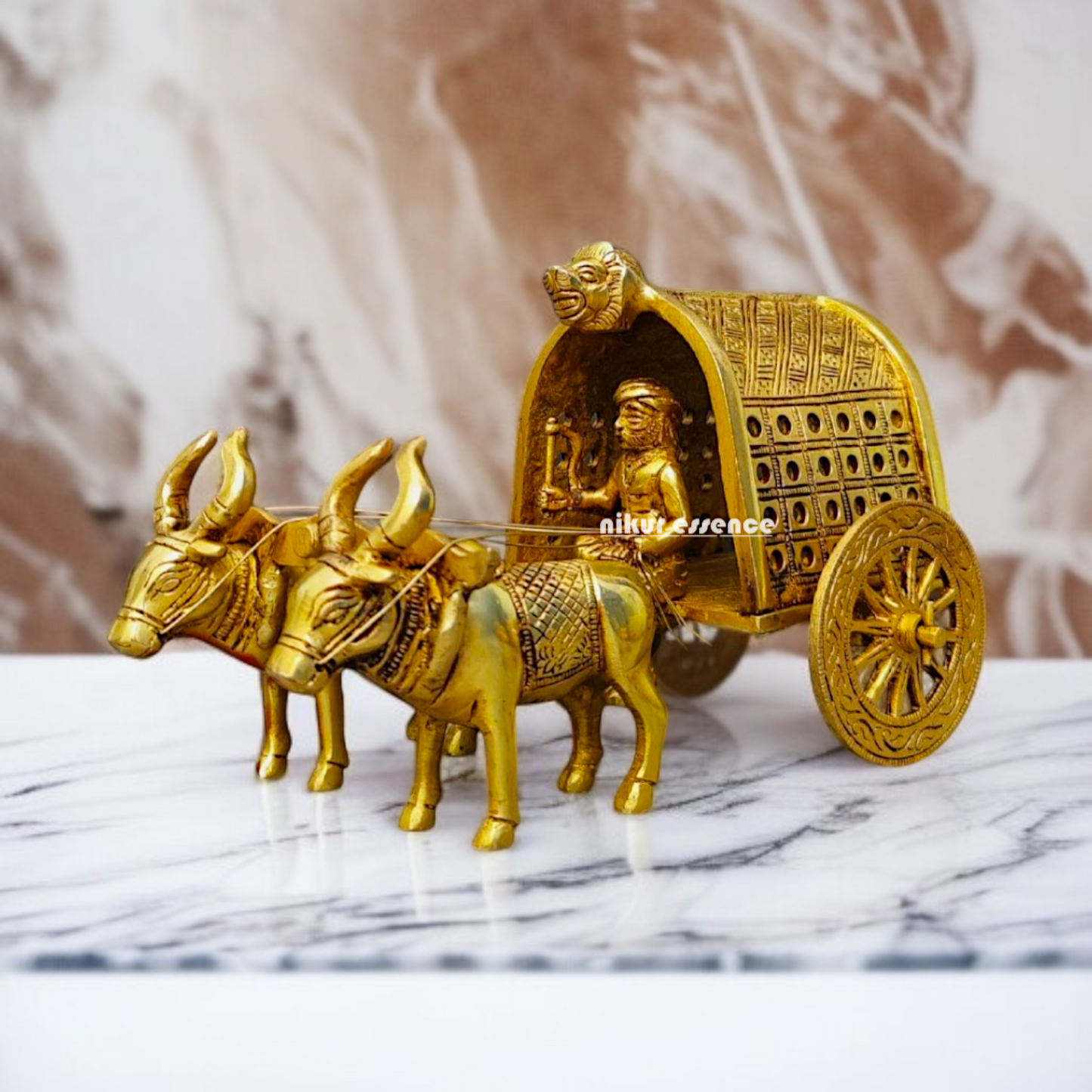 Bullock cart Home Decor Brass idol - 9 Inches Nikuressence