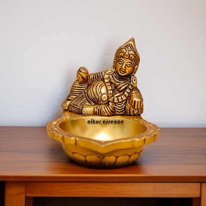 Lord Kuber Maharaj oil Diya lamp idol - 5.3 Inches Nikuressence