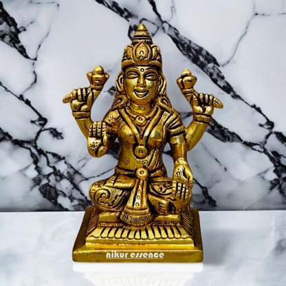 Pital Lakshmi Maa Blessing Seated Brass idol - 4 Inches Nikuressence
