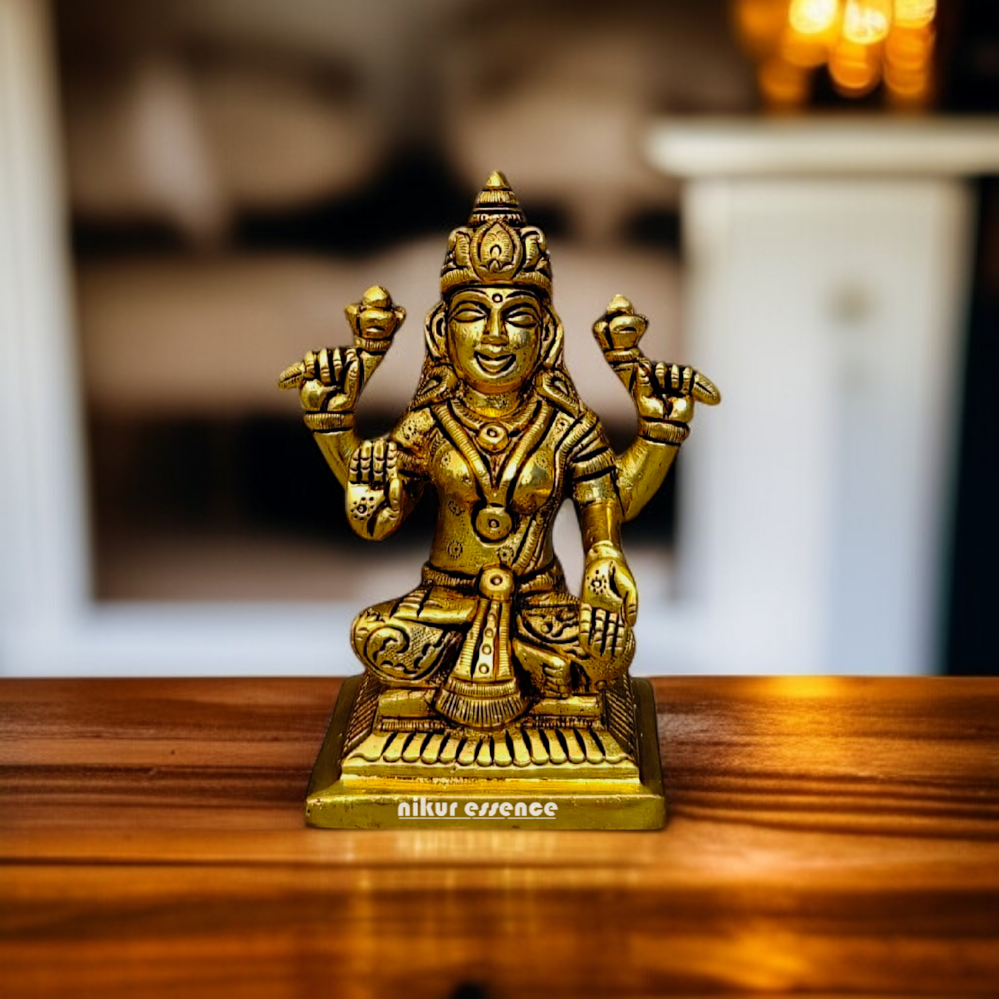 Pital Lakshmi Maa Blessing Seated Brass idol - 4 Inches Nikuressence