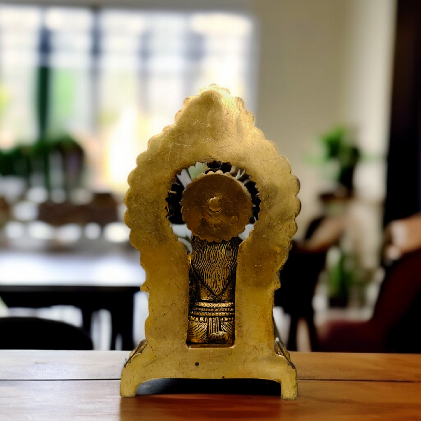 Goddess Maha Lakshmi Blessing seated on singhasan Brass idol - 7.3 Inches Nikuressence