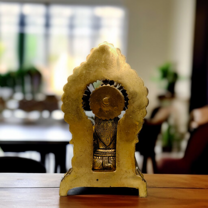 Goddess Maha Lakshmi Blessing seated on singhasan Brass idol - 7.3 Inches Nikuressence