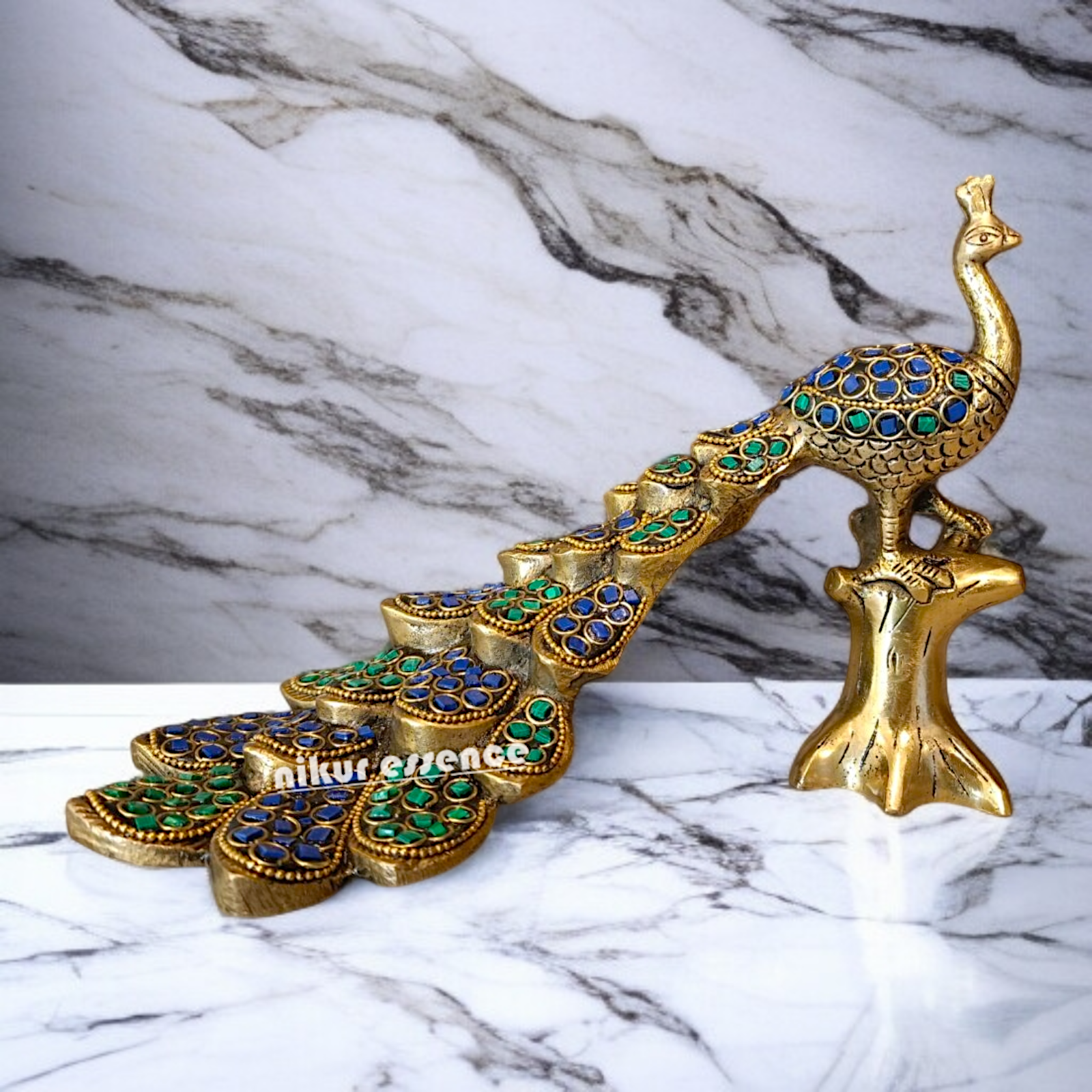 Buy Peacock standing Brass with stone work idol - 6.5 Inches Nikuressence