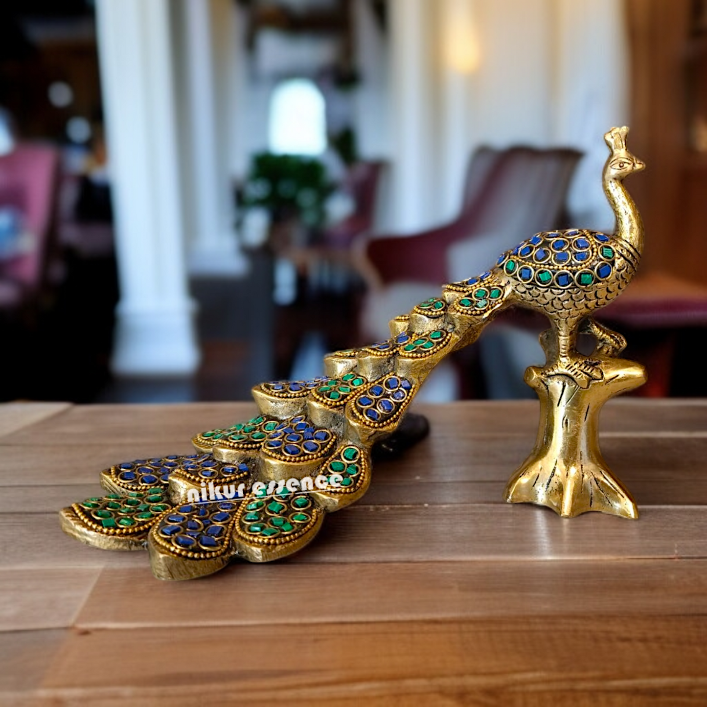 Buy Peacock standing Brass with stone work idol - 6.5 Inches Nikuressence