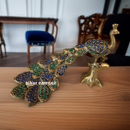 Buy Peacock standing Brass with stone work idol - 6.5 Inches Nikuressence