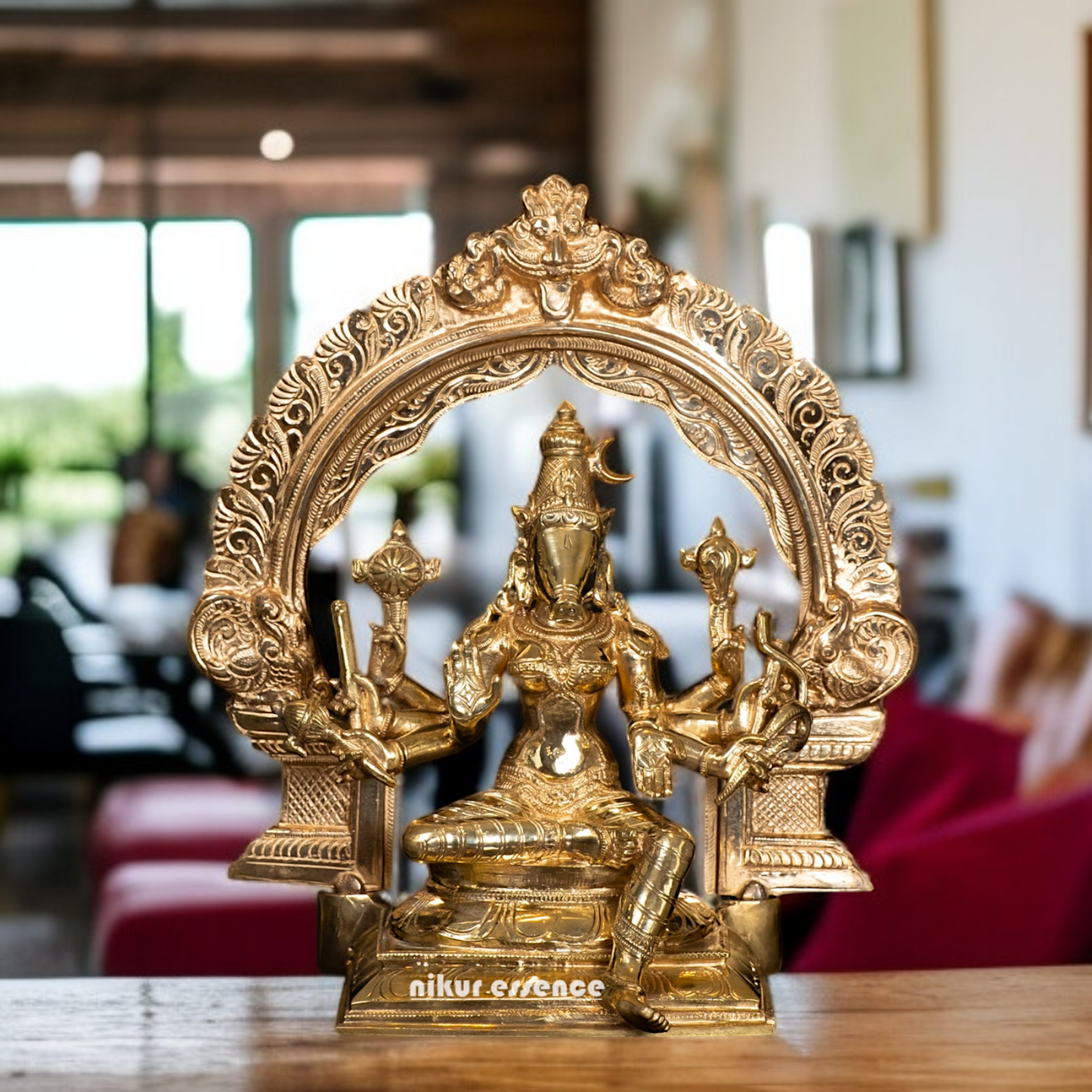 Panchaloha Varahi Amman Devi Seated with Blessing statue - 13 Inches Nikuressence