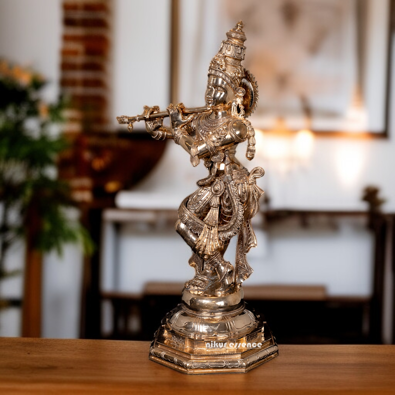 Panchaloha Krishna standing with Playing Flute statue - 27 Inches Nikuressence