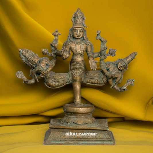 Shiva Vishnu and Brahma standing with Blessing Panchaloha idol - 10 Inches Nikuressence