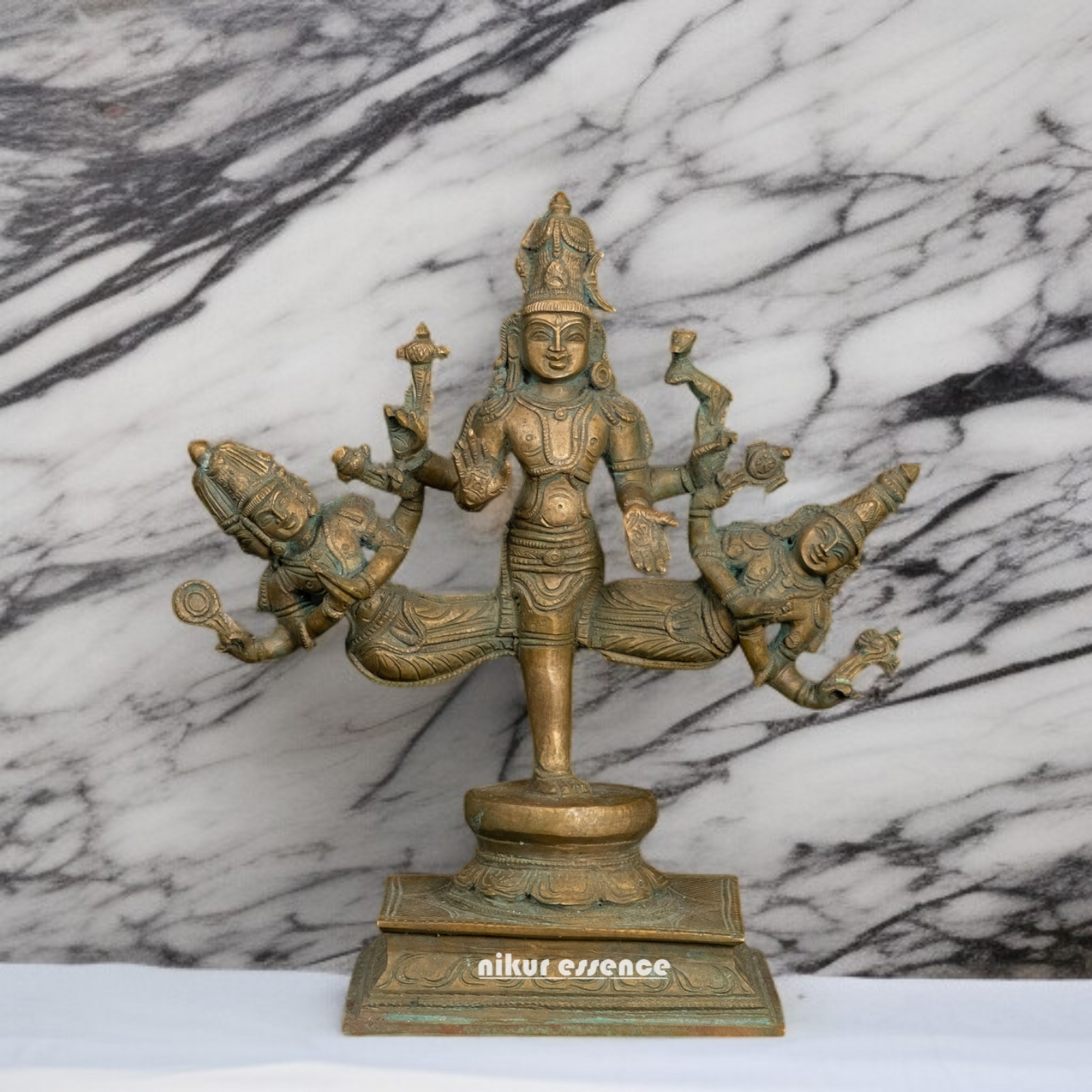 Shiva Vishnu and Brahma standing with Blessing Panchaloha idol - 10 Inches Nikuressence