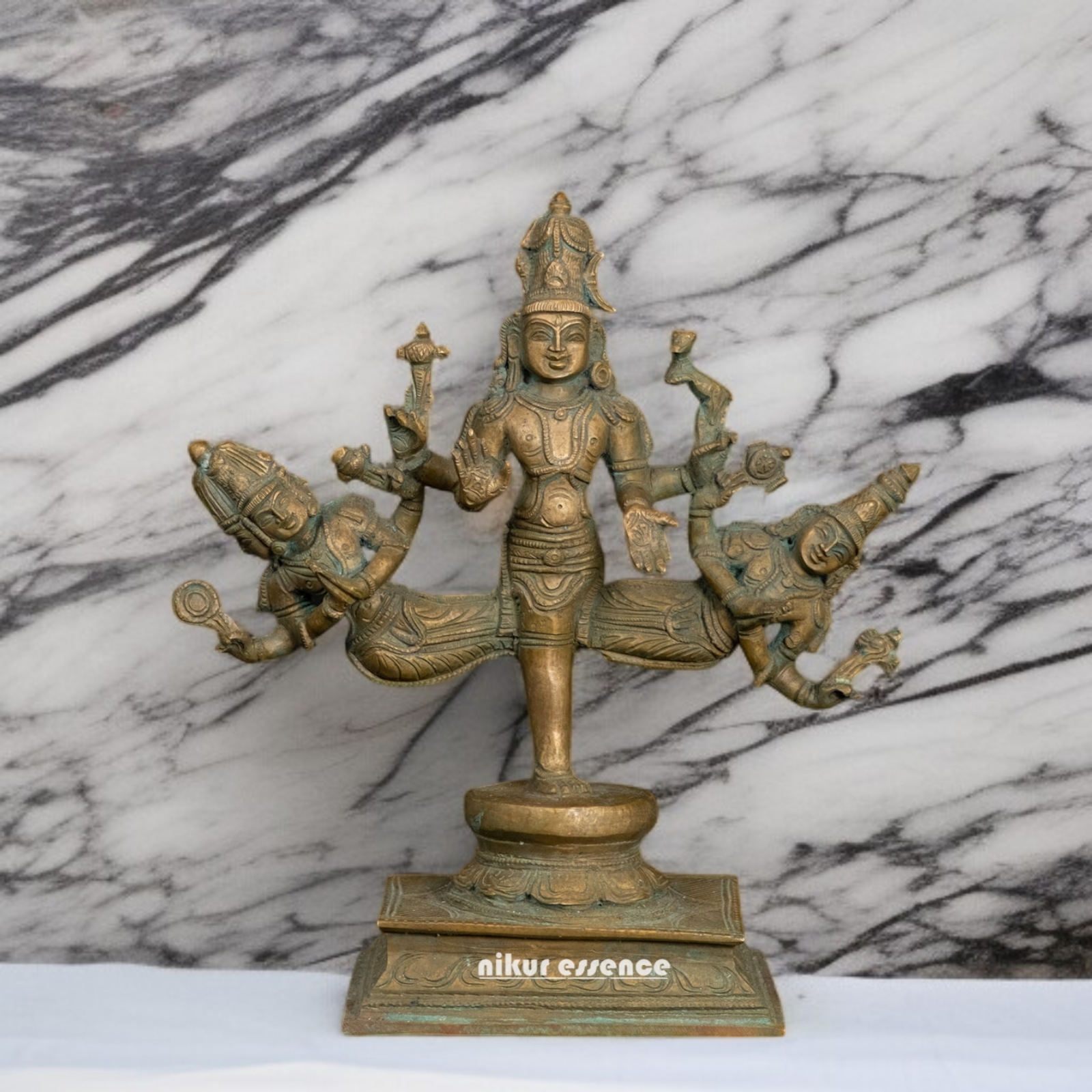 Shiva Vishnu and Brahma standing with Blessing Panchaloha idol - 10 Inches Nikuressence