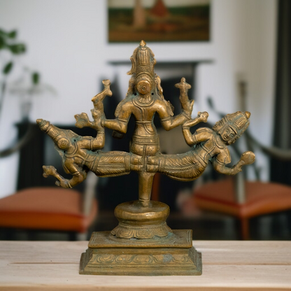 Shiva Vishnu and Brahma standing with Blessing Panchaloha idol - 10 Inches Nikuressence