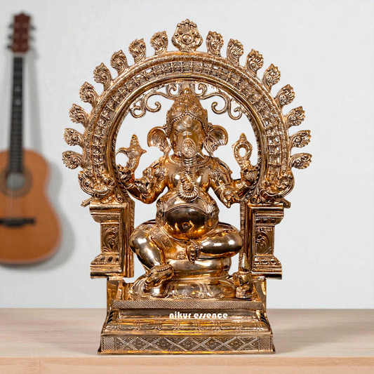 Lord Ganesha Seated with Blessing Panchaloha idol - 21 Inches Nikuressence