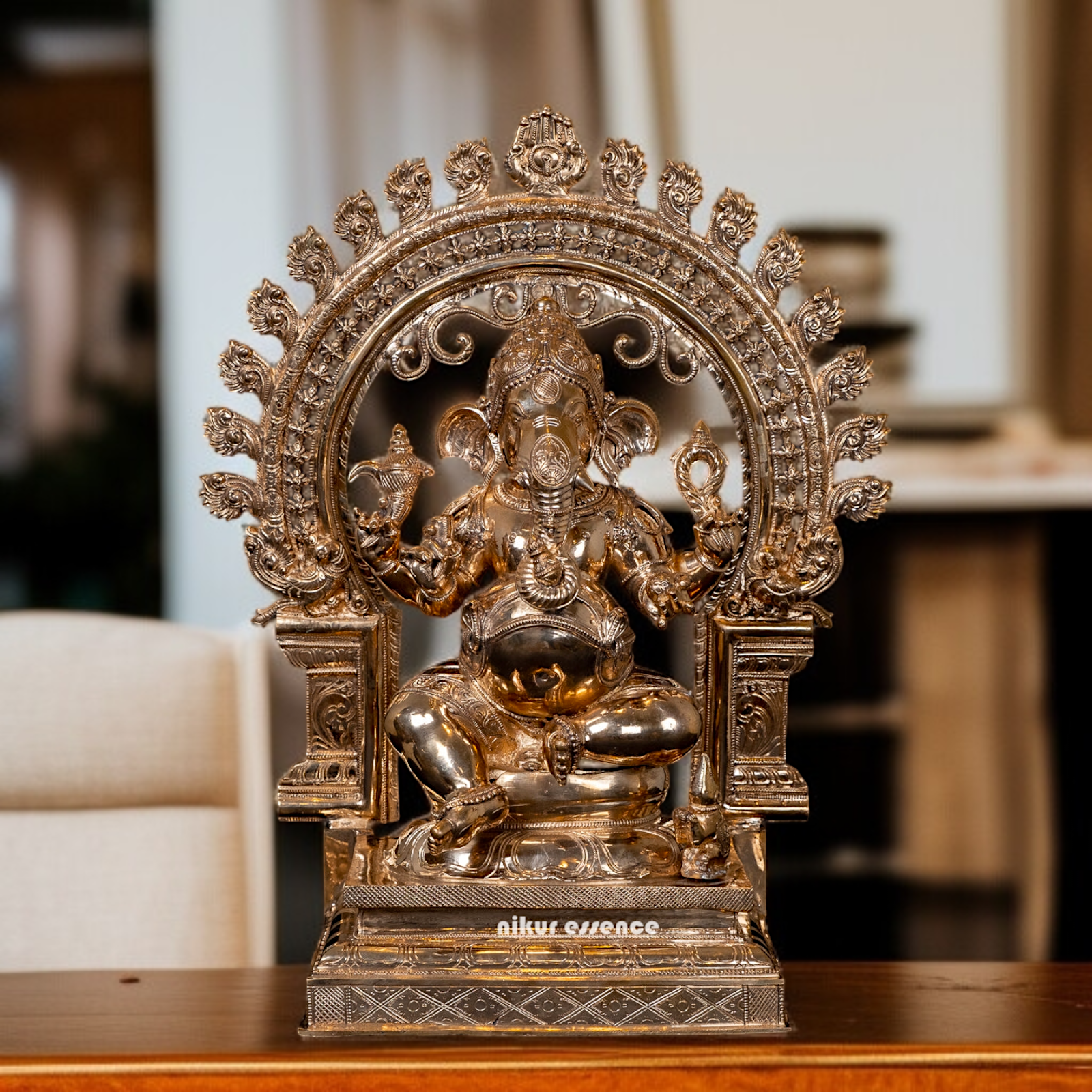 Lord Ganesha Seated with Blessing Panchaloha idol - 21 Inches Nikuressence