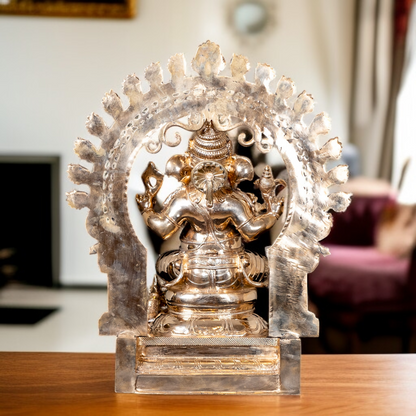 Lord Ganesha Seated with Blessing Panchaloha idol - 21 Inches Nikuressence
