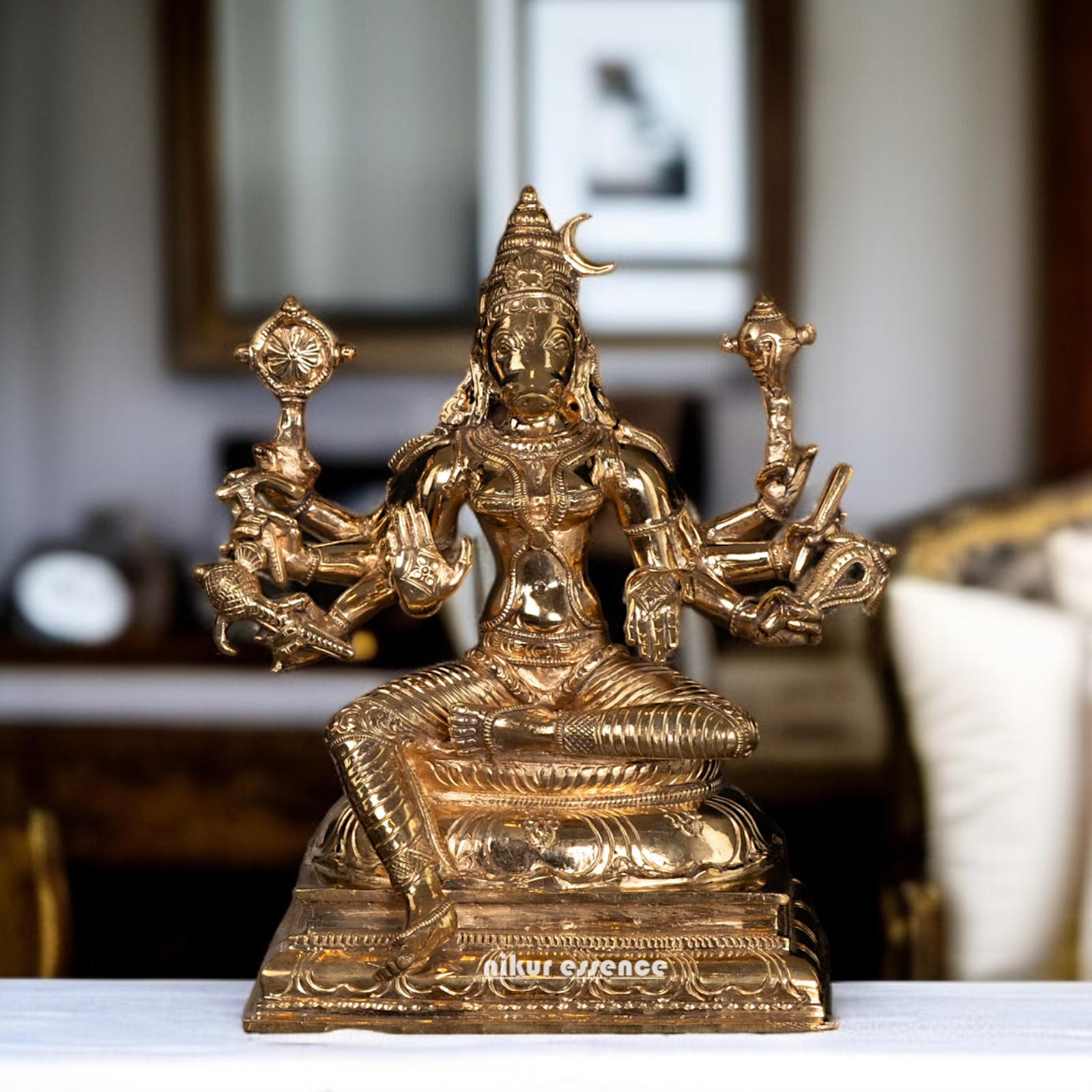 Goddess Varahi Amman Devi seated with Blessing Panchaloha idol - 9.25 Inches Nikuressence