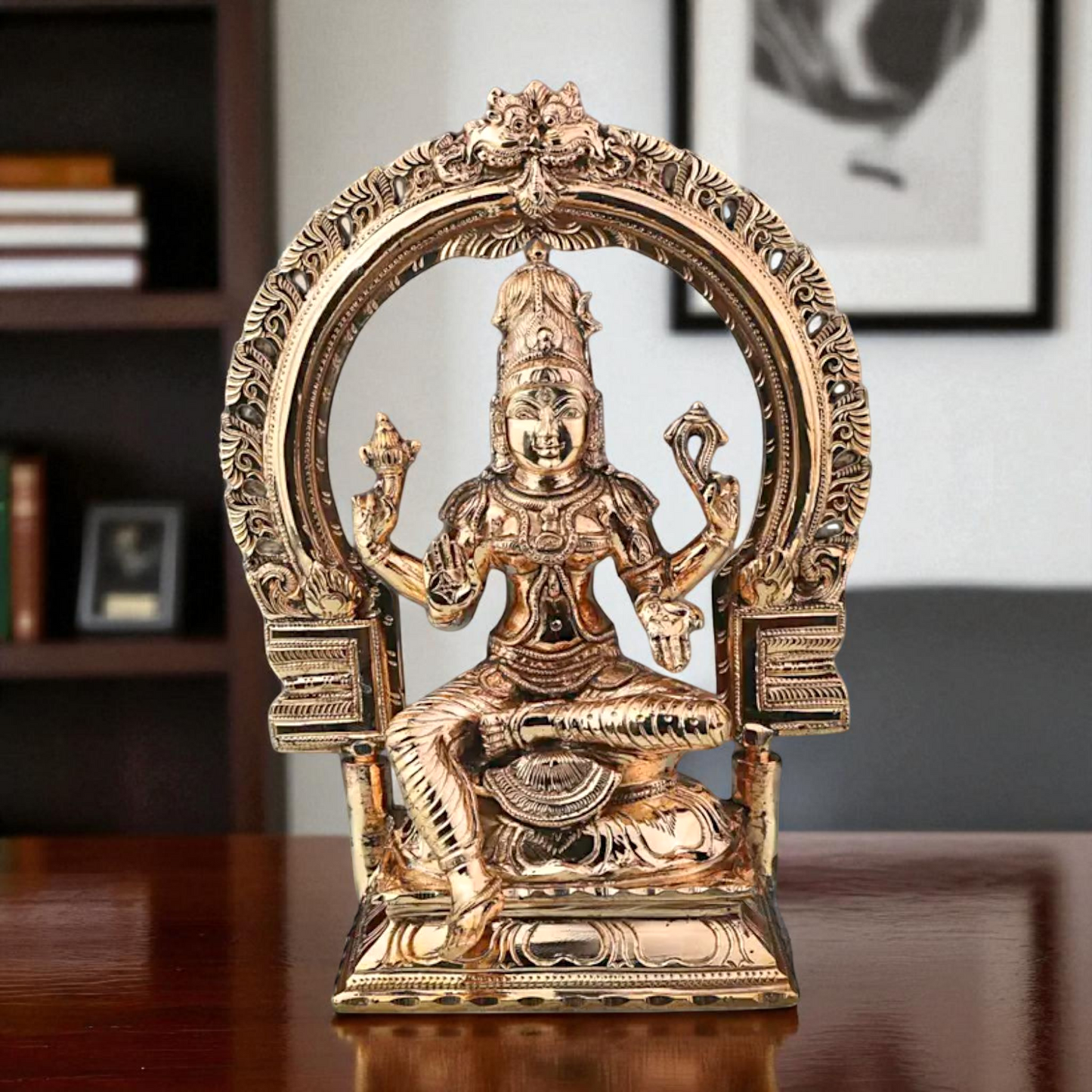 Goddess Bhuvaneshwari Devi seated with Blessing Panchaloha idol - 10 Inches Nikuressence