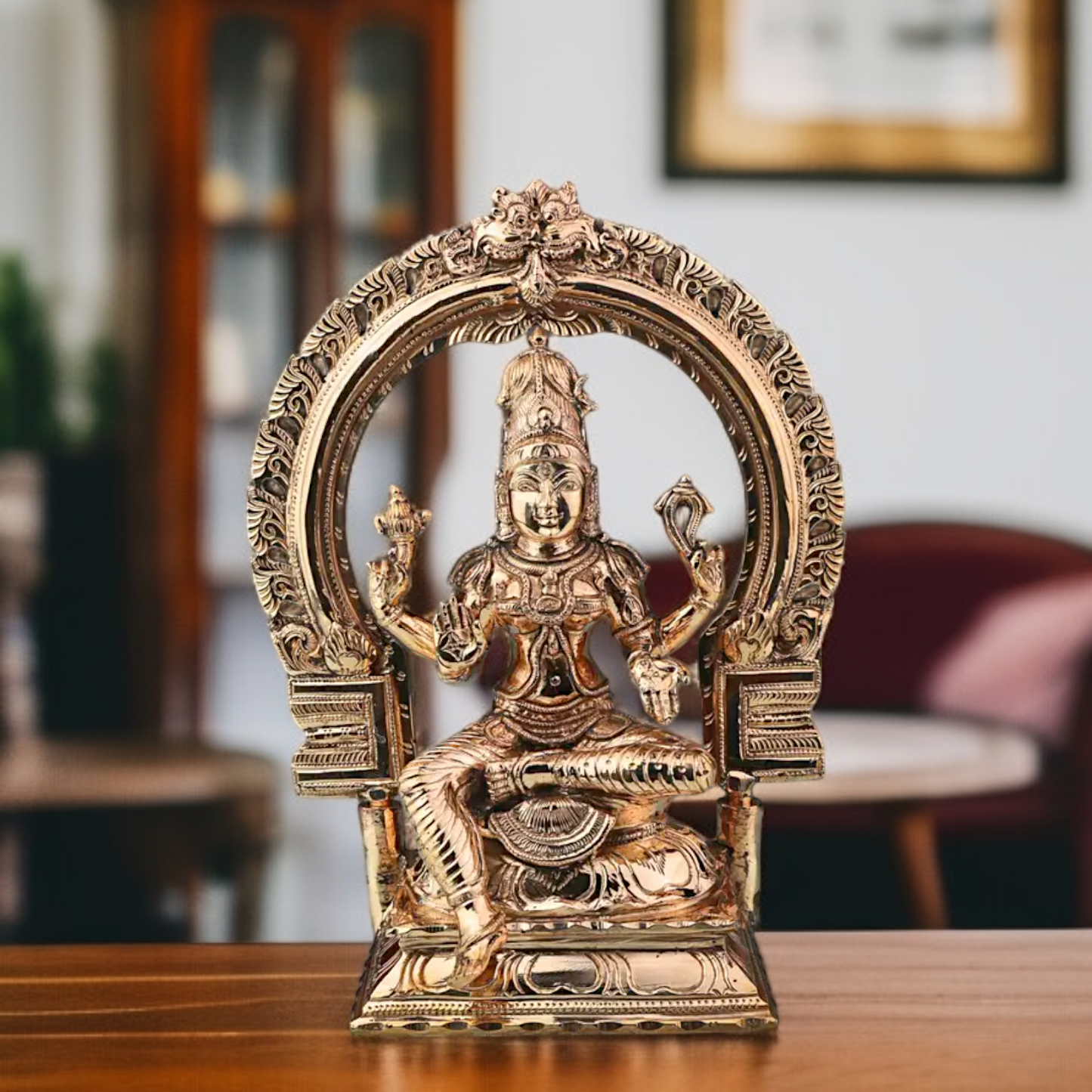 Goddess Bhuvaneshwari Devi seated with Blessing Panchaloha idol - 10 Inches Nikuressence