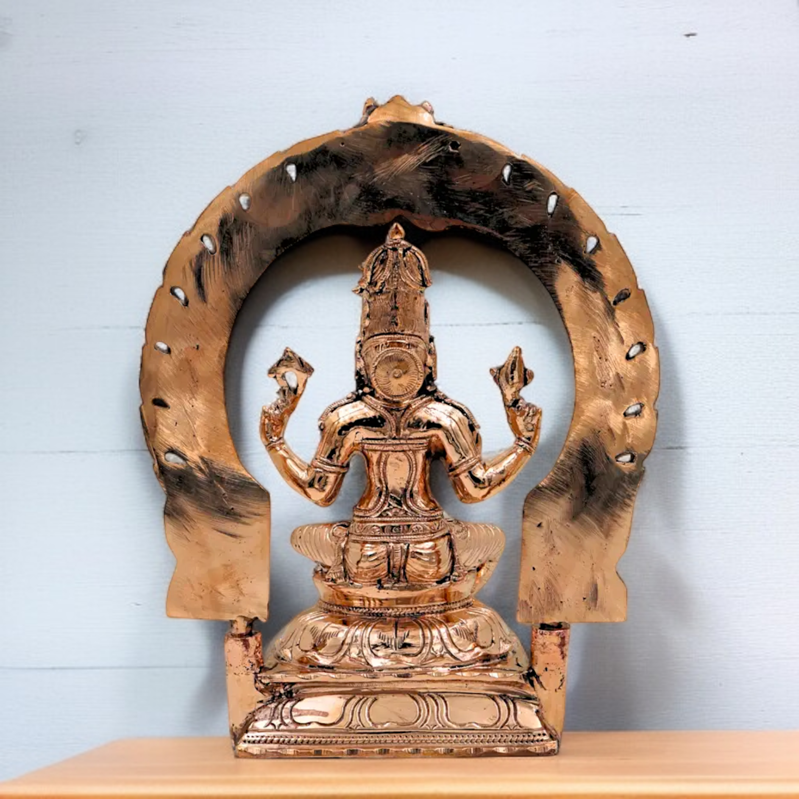 Goddess Bhuvaneshwari Devi seated with Blessing Panchaloha idol - 10 Inches Nikuressence