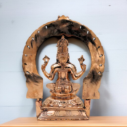 Goddess Bhuvaneshwari Devi seated with Blessing Panchaloha idol - 10 Inches Nikuressence