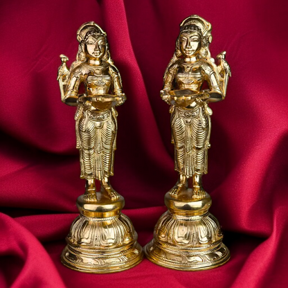 Panchaloha Pair Deeplakshmi Oil Diya lamp idol - 11 Inches Nikuressence