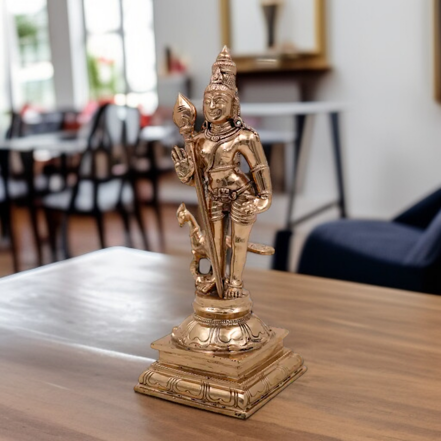 Lord Murugan Kartikeya Standing with peacock Panchaloha idol - 10 Inches Nikuressence