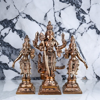 Panchaloha Murugan with devasena and Valli Standing Blessing statue - 6.5 Inches Nikuressence